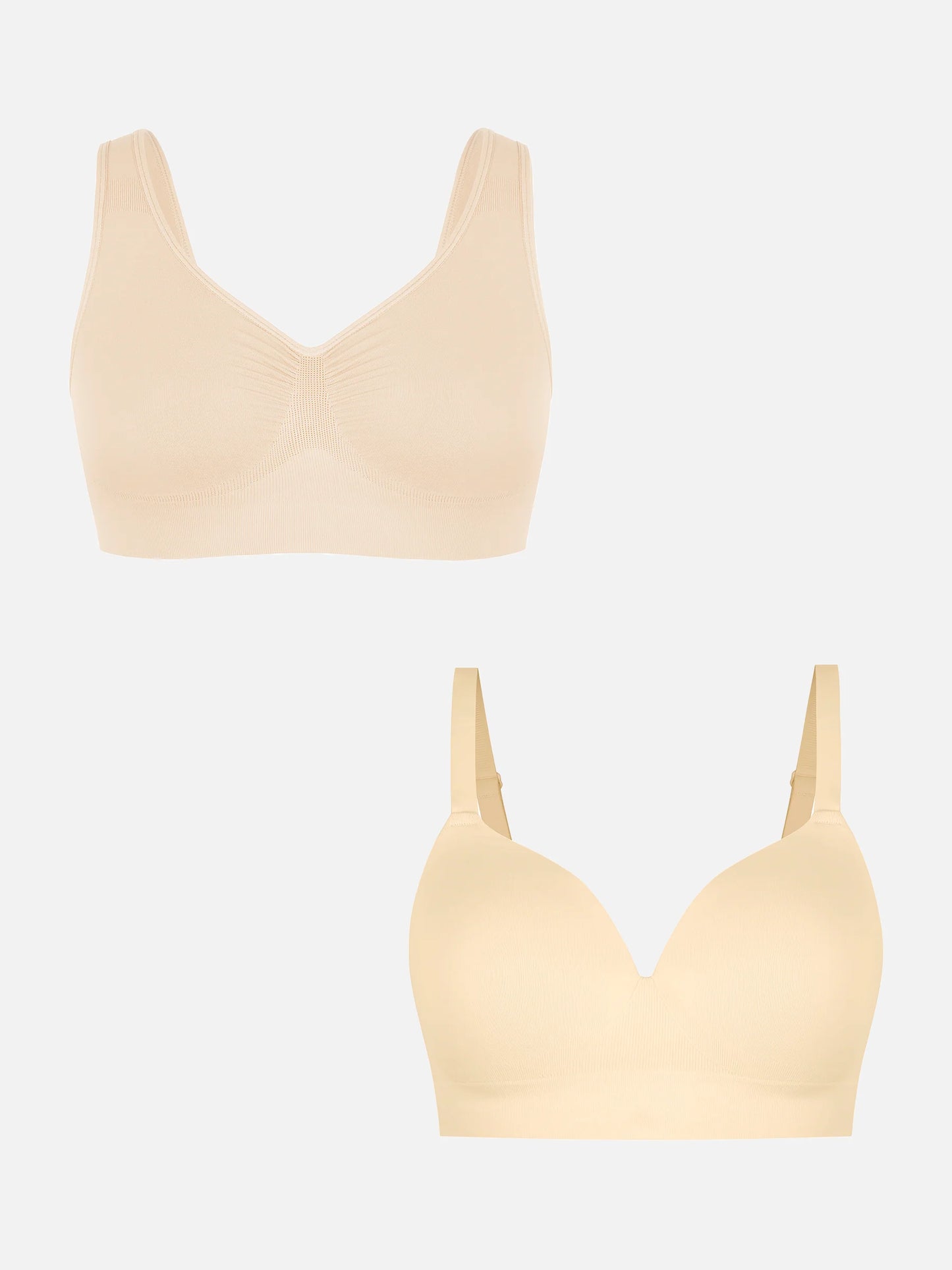 Feelingirl Wire-Free Wide Straps Bra + Push-Up Seamless Bra