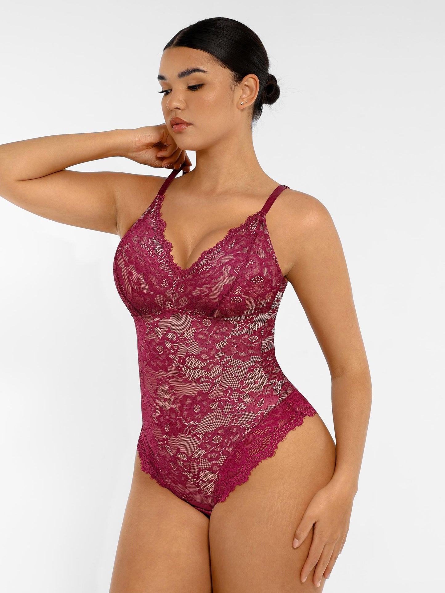 Feelingirl Lace V Neck Full Thong Bodysuit