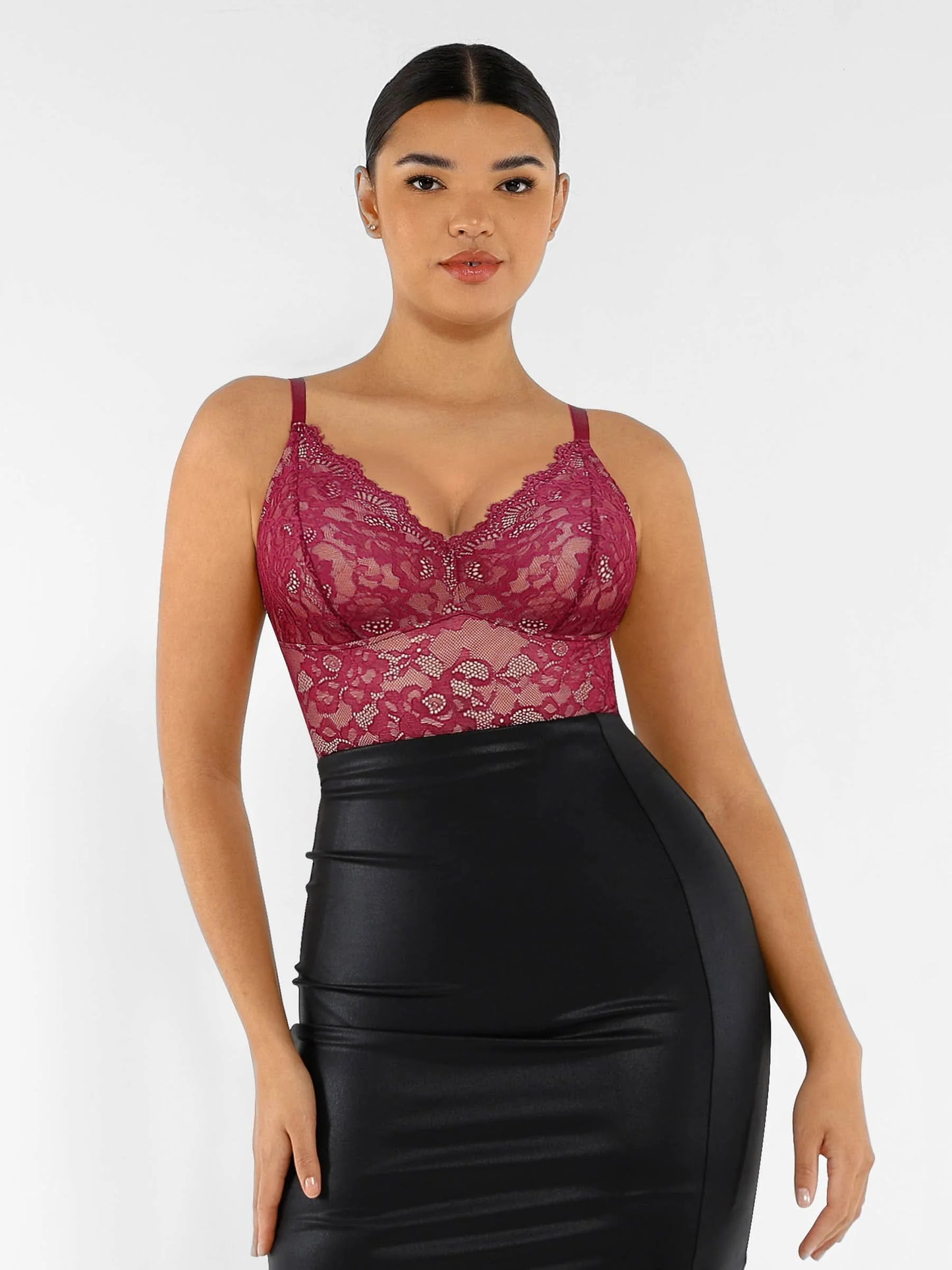 Feelingirl Lace V Neck Full Thong Bodysuit
