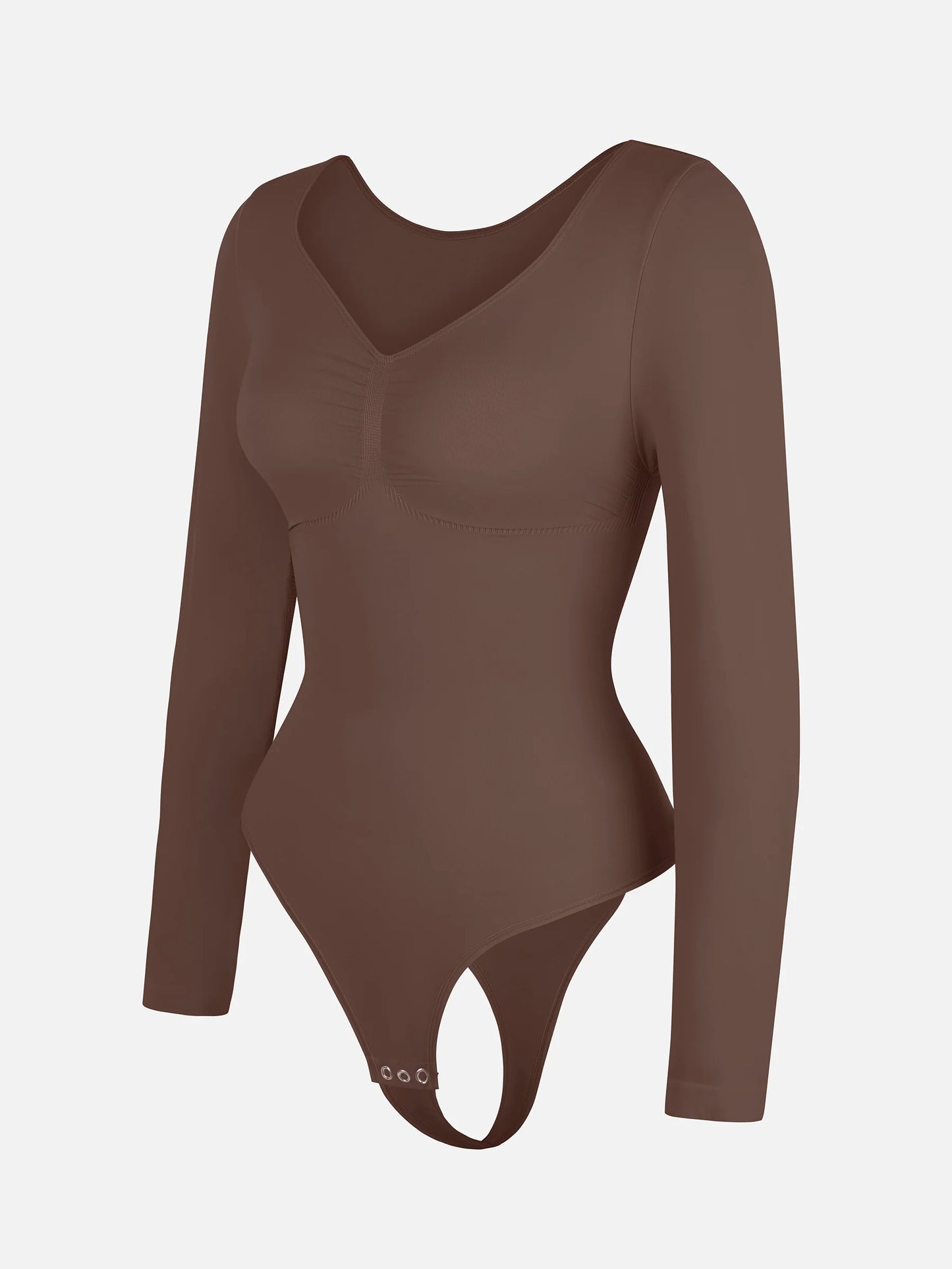 Feelingirl Seamless Long Sleeve Chest Support Tummy Control Thong Bodysuit