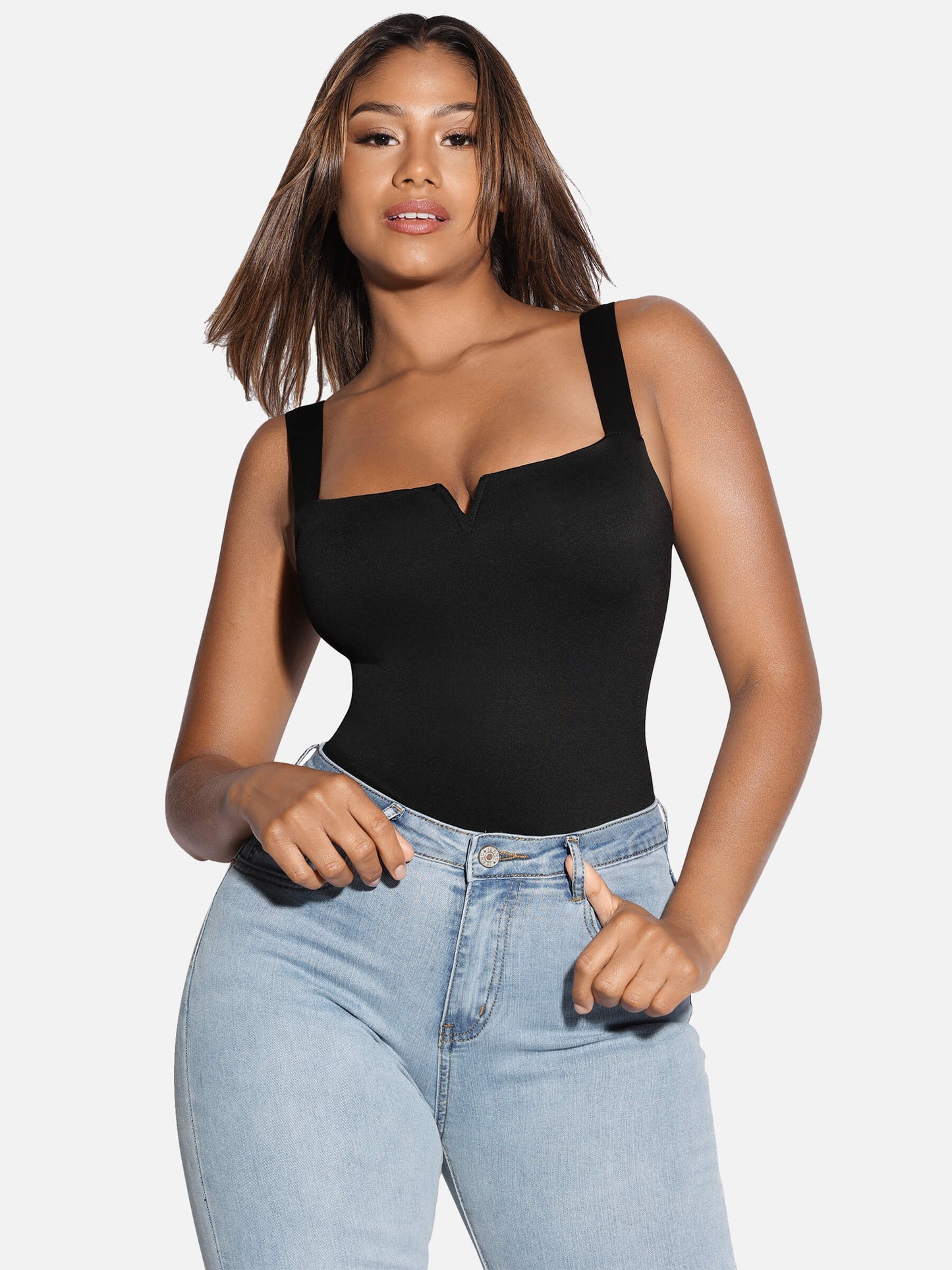 Feelingirl Square Collar Elastic Outerwear Shape Bodysuit