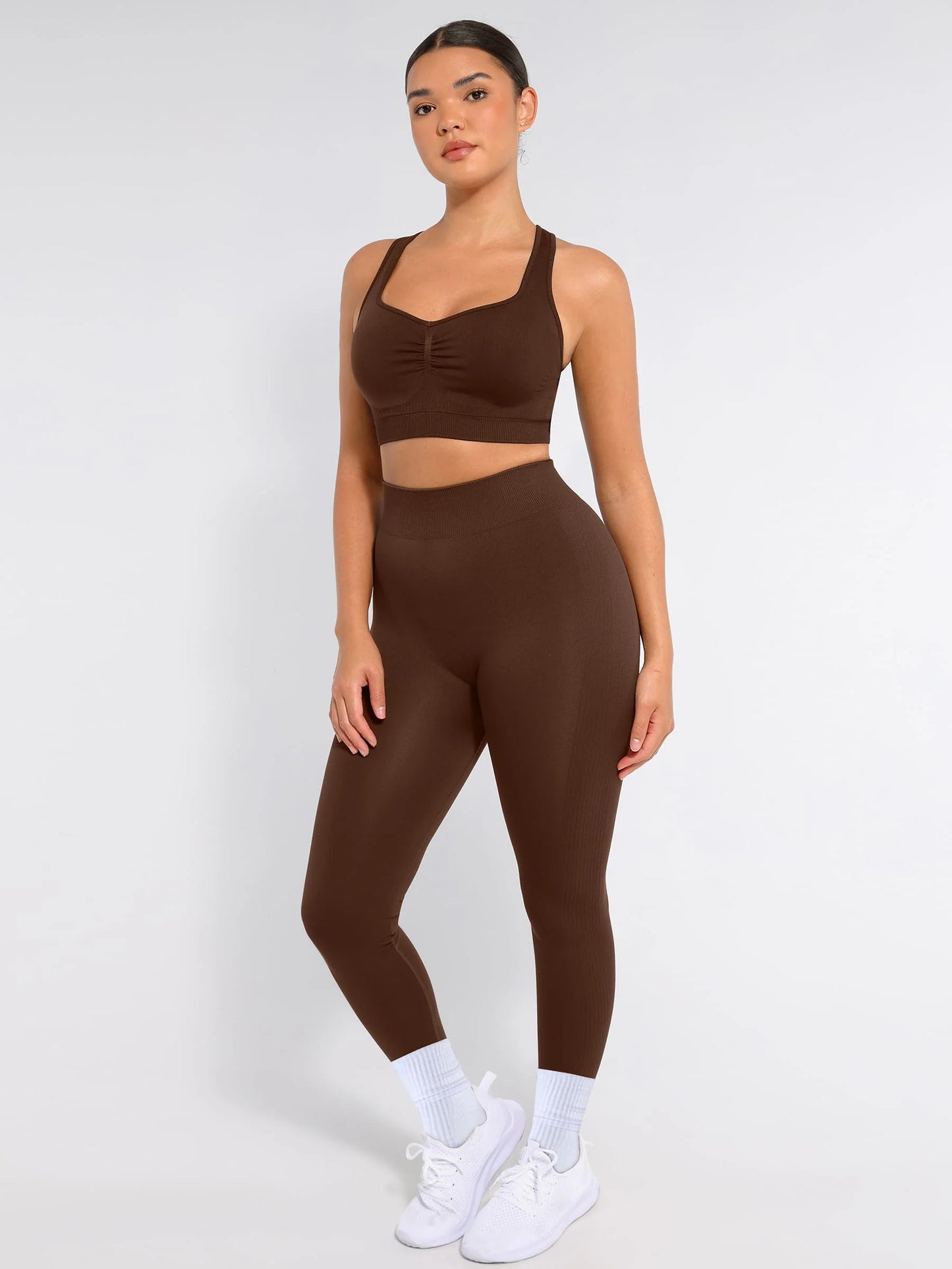 Feelingirl Seamless Racerback Sports Bra with Removable Pads and Support Fit