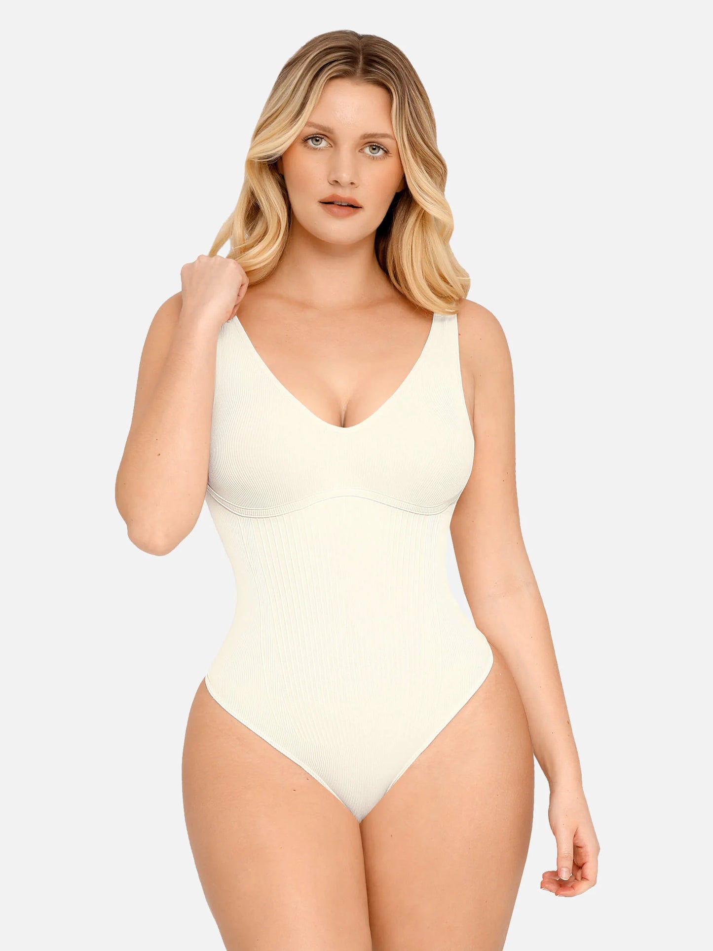 Feelingirl Tummy Control Slimming V Neck Thong Bodysuits