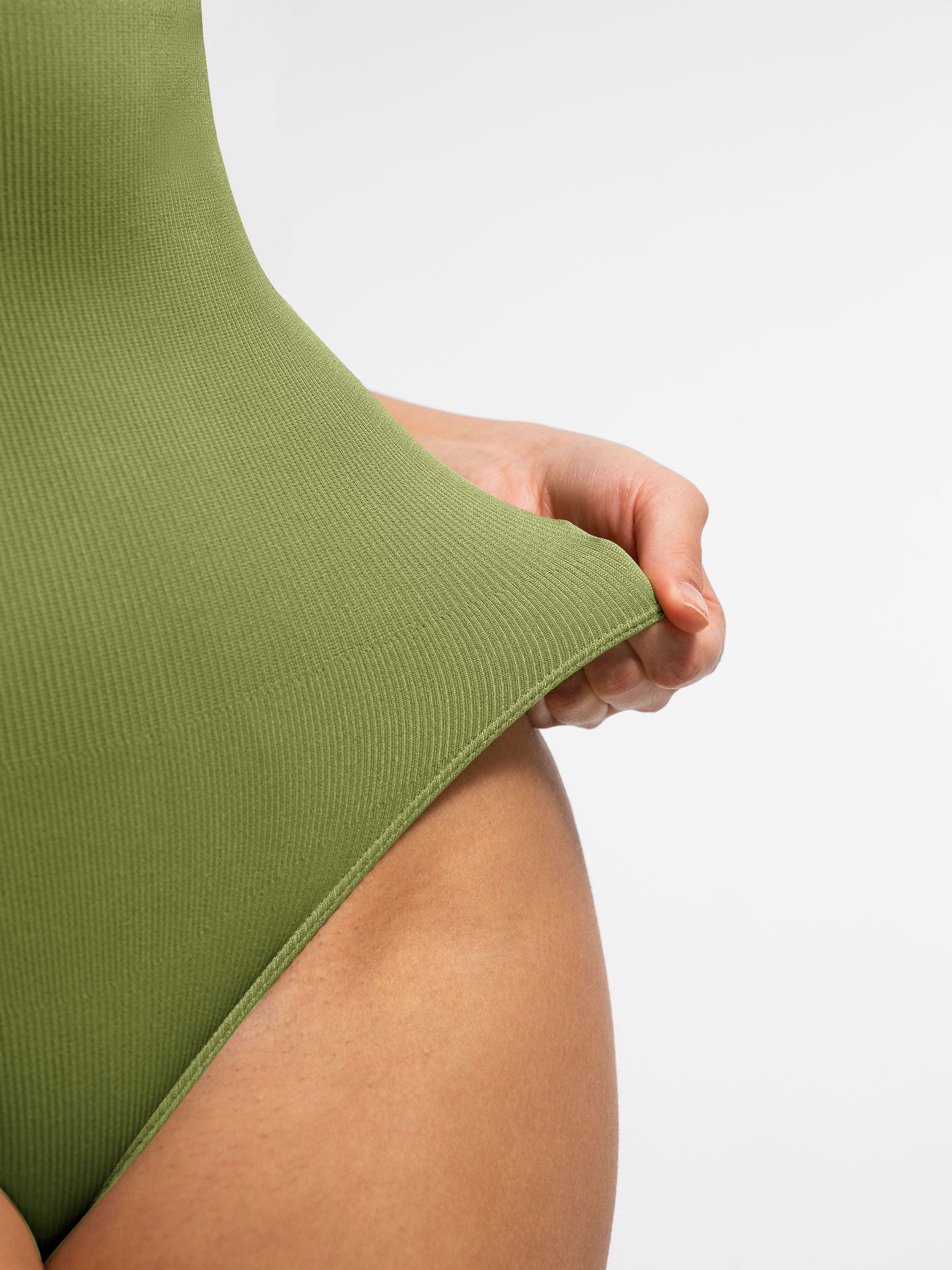Feelingirl Ribbed Seamless Bodysuit with Crew Neck and Invisible Zip