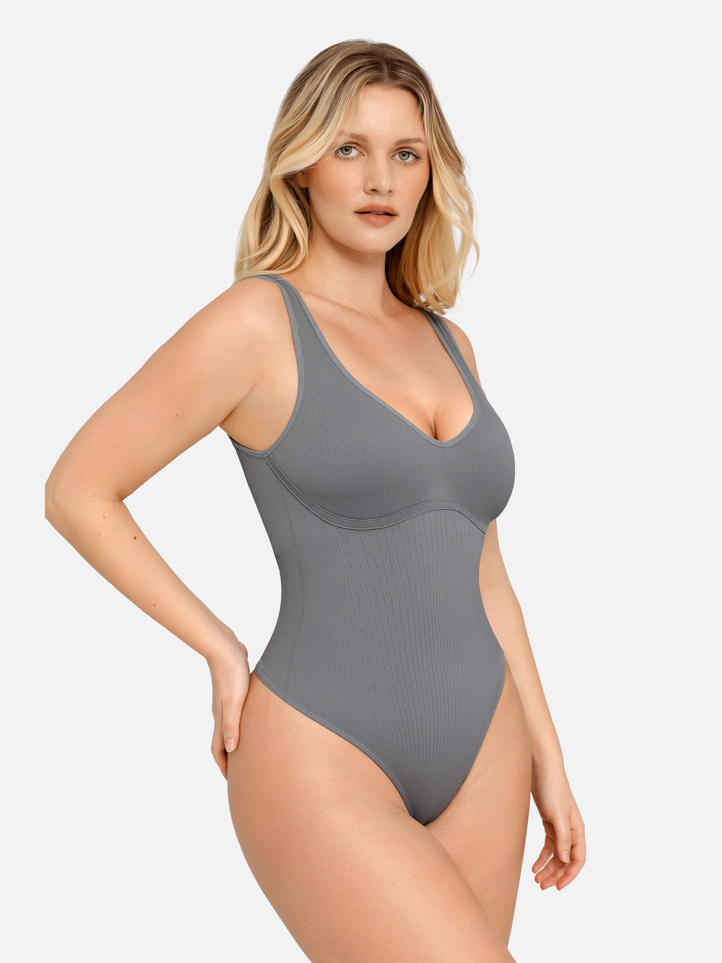 Feelingirl Tummy Control Slimming V Neck Thong Bodysuits