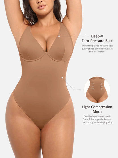 Feelingirl Deep V Neck Tummy Control Shapewear Bodysuit