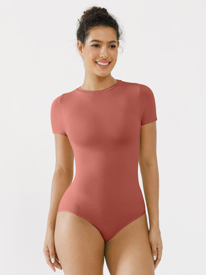 Feelingirl Seamless Bodysuit Smooth Soft Fabric Crew Neck Short Sleeve