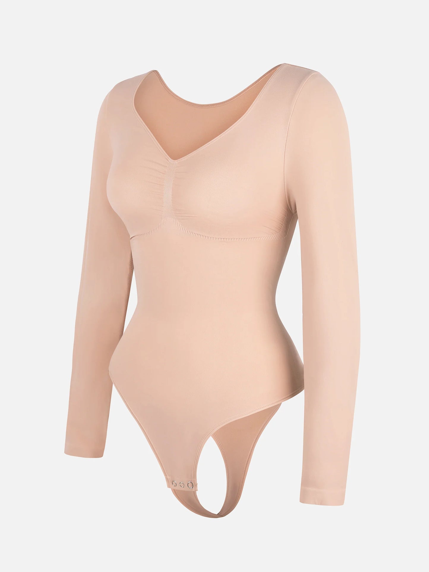 Feelingirl Seamless Long Sleeve Chest Support Tummy Control Thong Bodysuit