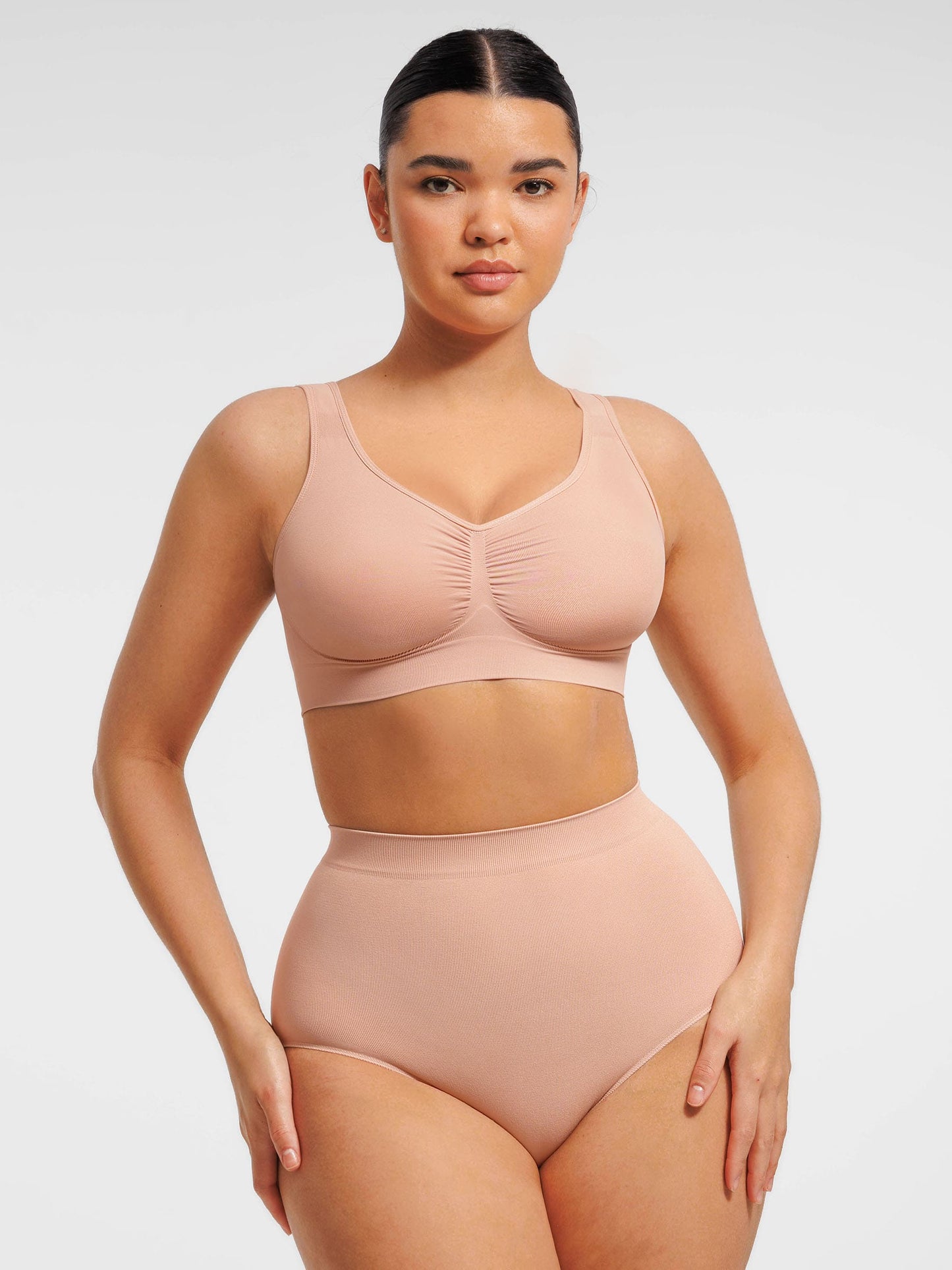 Feelingirl Seamless Wide Straps Bra  & Seamless Tummy Control Brief Set