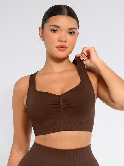 Feelingirl Seamless Racerback Sports Bra with Removable Pads and Support Fit