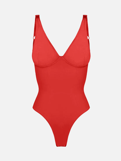 Feelingirl 2-Pack Deep V Neck Tummy Control Shapewear Bodysuit Bundle