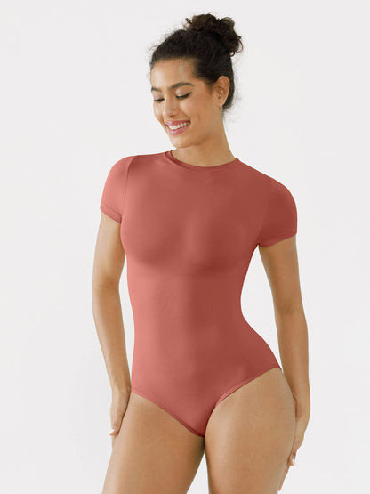 Feelingirl Seamless Bodysuit Smooth Soft Fabric Crew Neck Short Sleeve