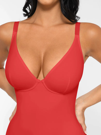 Feelingirl V Neck Adjustable Straps Tummy Control  Bodysuit