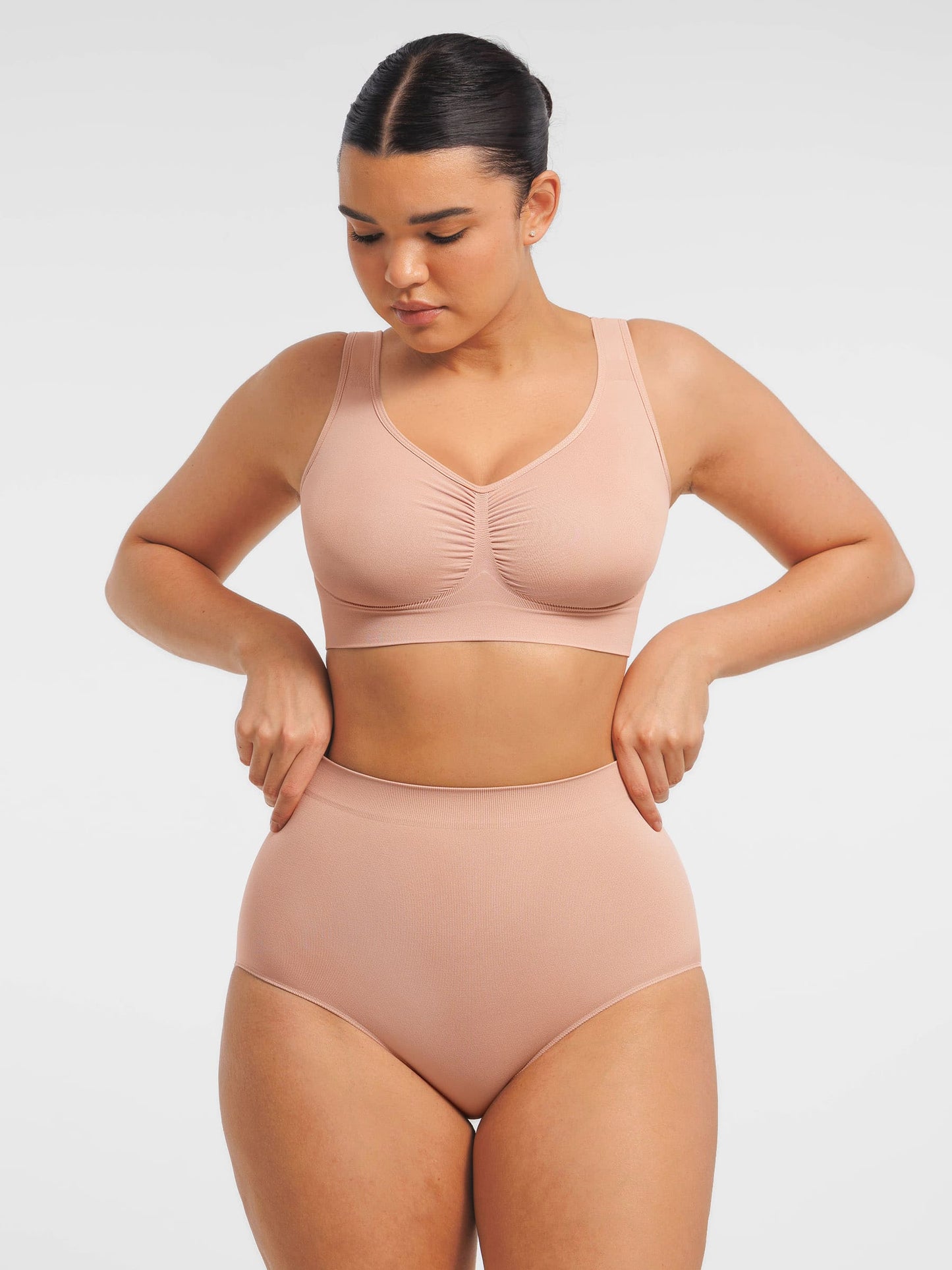 Feelingirl Seamless Wide Straps Bra  & Seamless Tummy Control Brief Set