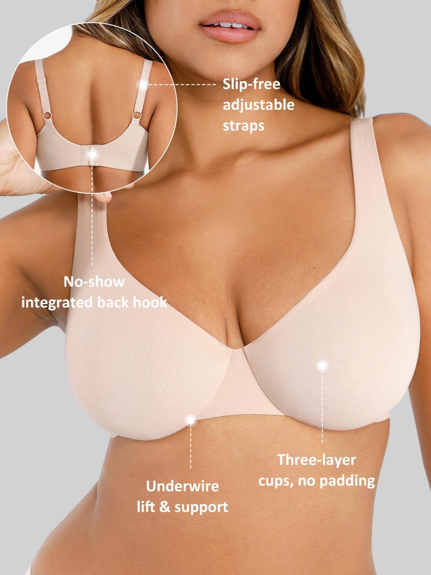 Feelingirl Underwire Adjustable Deep V-neck Bra Bundle