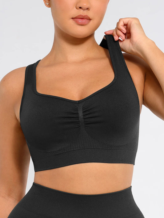 Feelingirl Seamless Racerback Sports Bra with Removable Pads and Support Fit