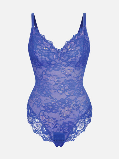 Feelingirl Lace V Neck Full Thong Bodysuit