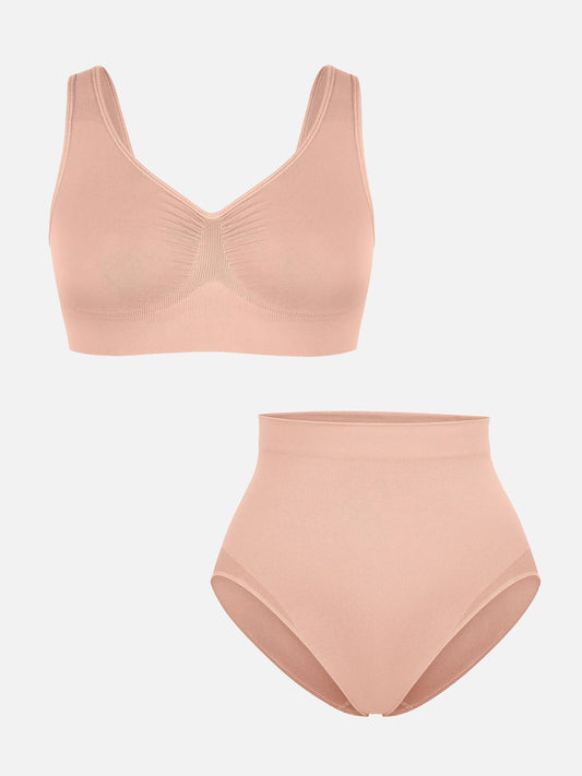 Feelingirl Seamless Wide Straps Bra  & Seamless Tummy Control Brief Set