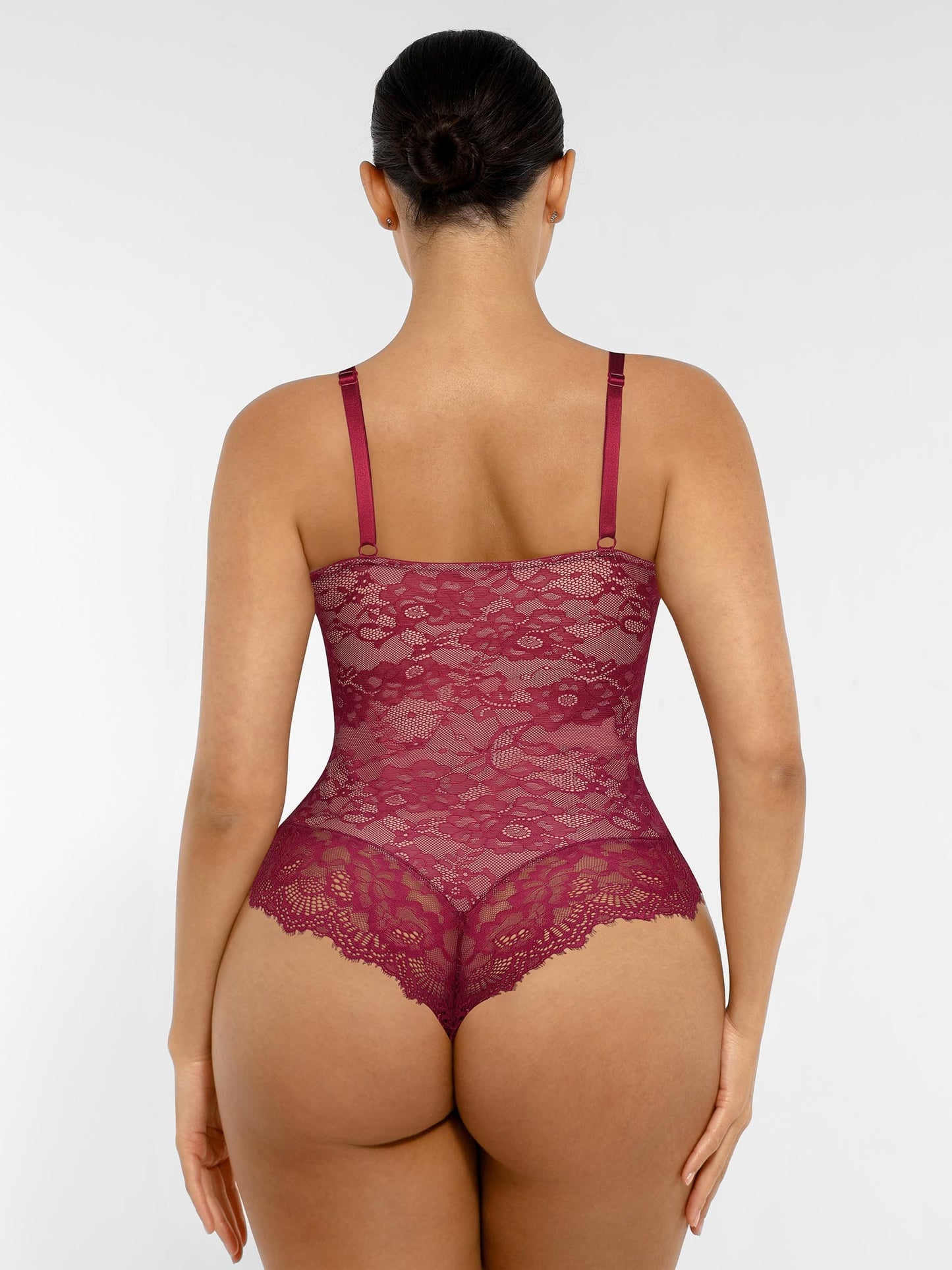 Feelingirl Lace V Neck Full Thong Bodysuit