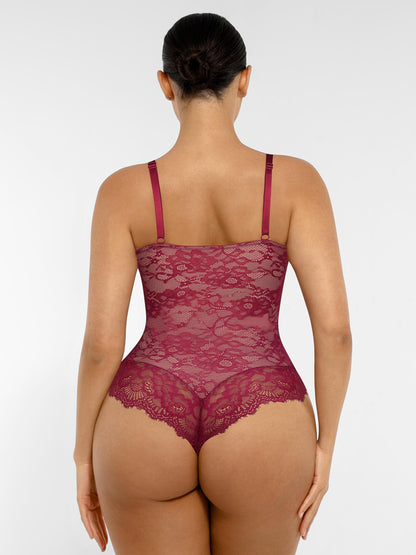 Feelingirl Lace V Neck Full Thong Bodysuit