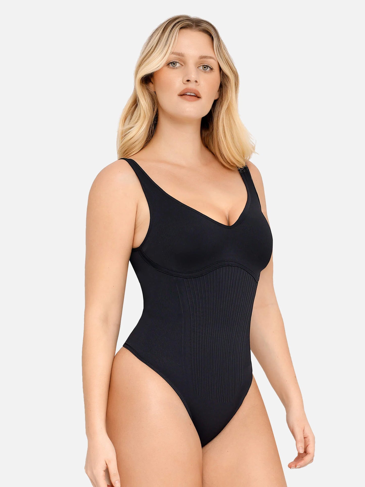 Feelingirl Tummy Control Slimming V Neck Thong Bodysuits