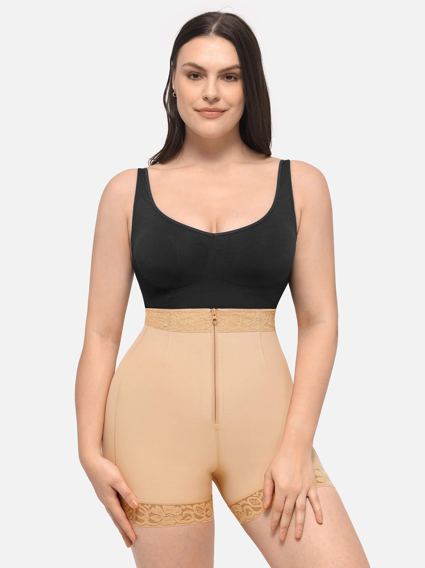 Feelingirl High Waist Zipper Hip Lift Lace Shorts