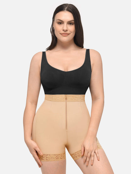 Feelingirl High Waist Zipper Hip Lift Lace Shorts