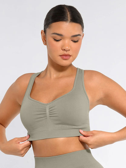 Feelingirl Seamless Racerback Sports Bra with Removable Pads and Support Fit