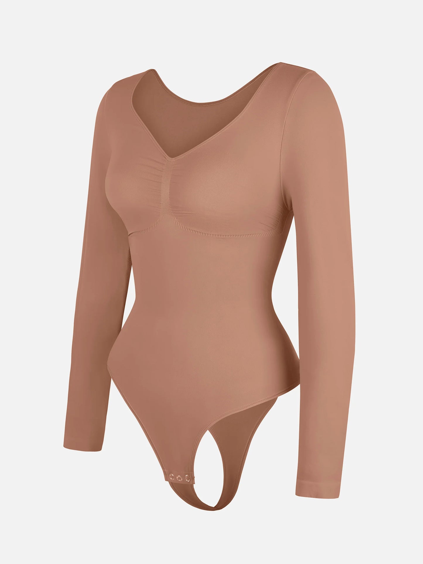 Feelingirl Seamless Long Sleeve Chest Support Tummy Control Thong Bodysuit