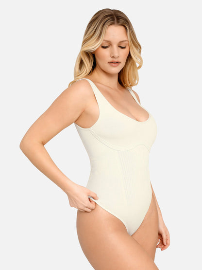 Feelingirl Tummy Control Slimming V Neck Thong Bodysuits