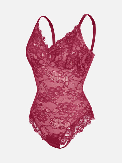 Feelingirl Lace V Neck Full Thong Bodysuit