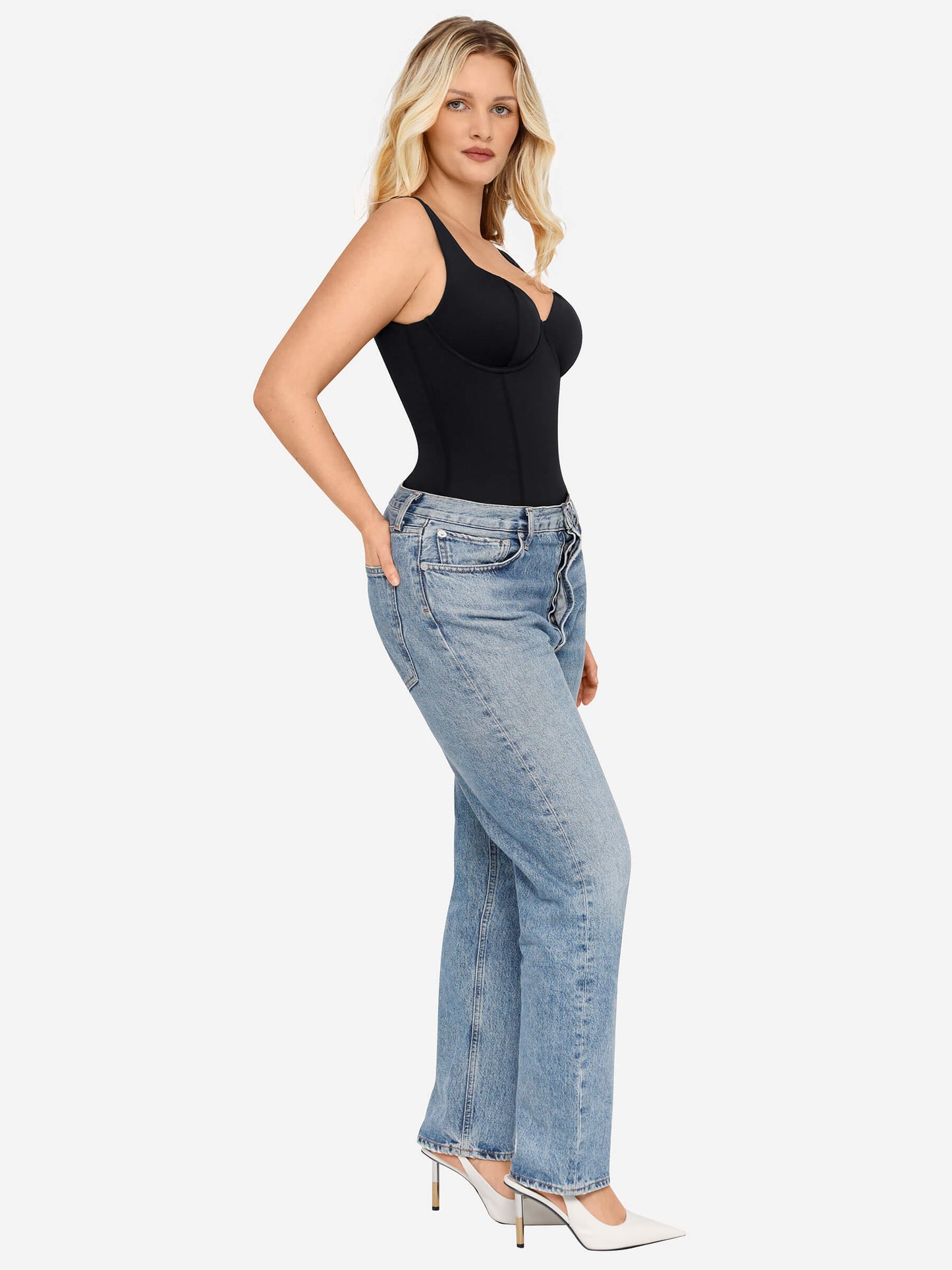 Feelingirl Full Body Wide Strap V-Neck Bodysuit