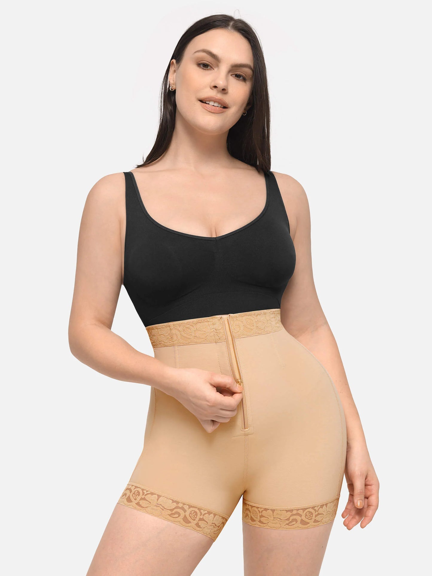 Feelingirl High Waist Zipper Hip Lift Lace Shorts
