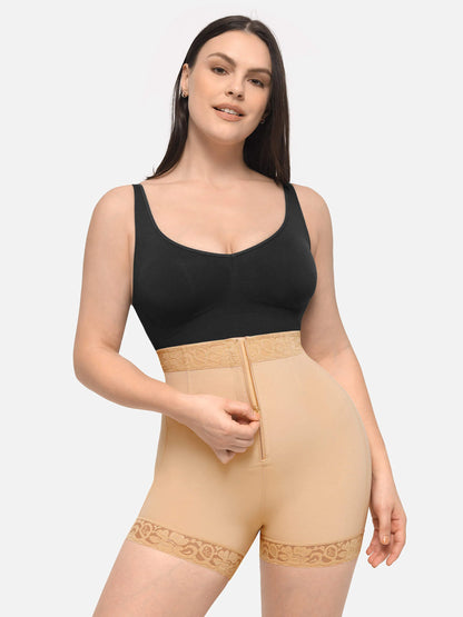 Feelingirl High Waist Zipper Hip Lift Lace Shorts