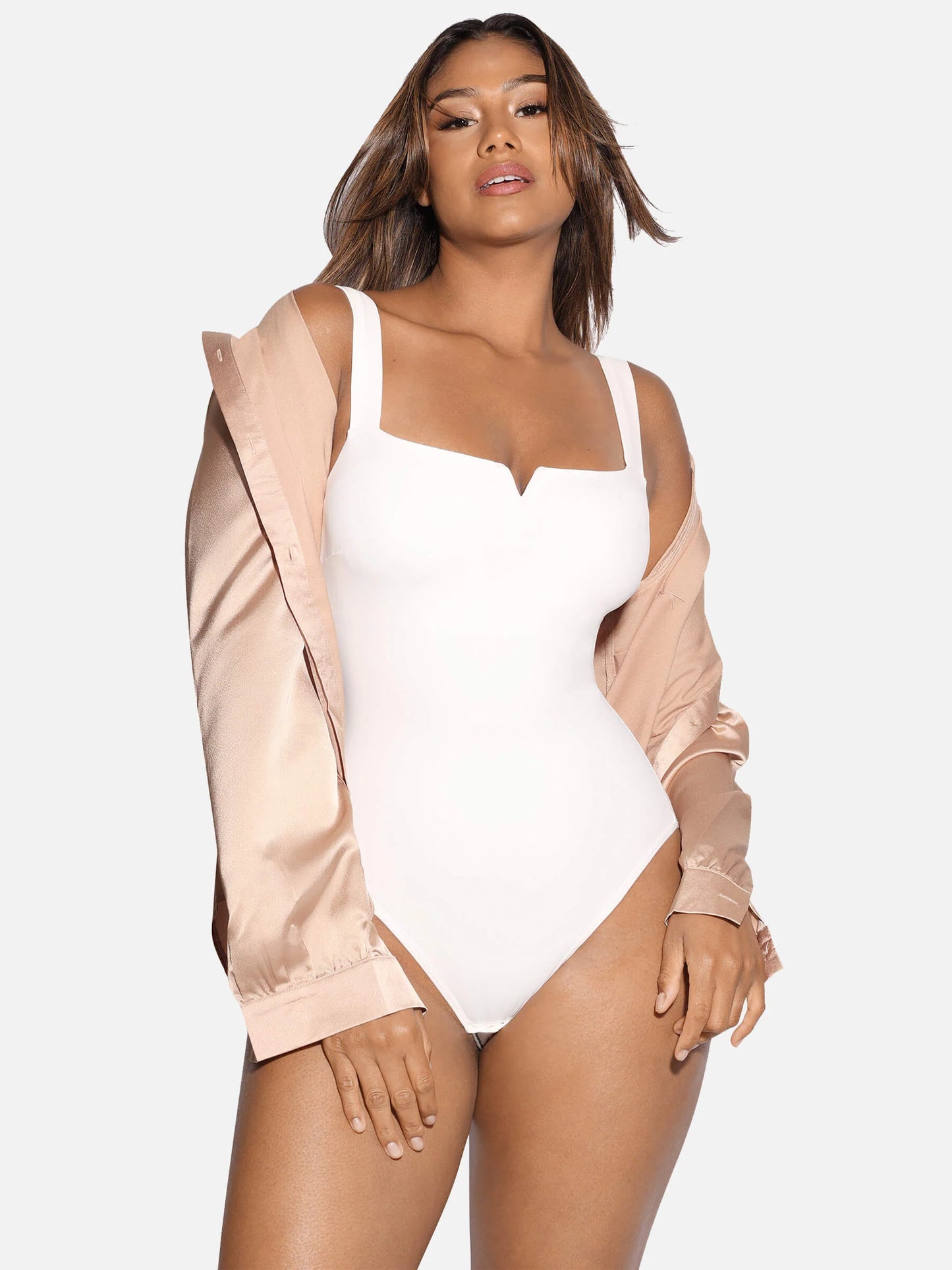 Feelingirl Square Collar Elastic Outerwear Shape Bodysuit