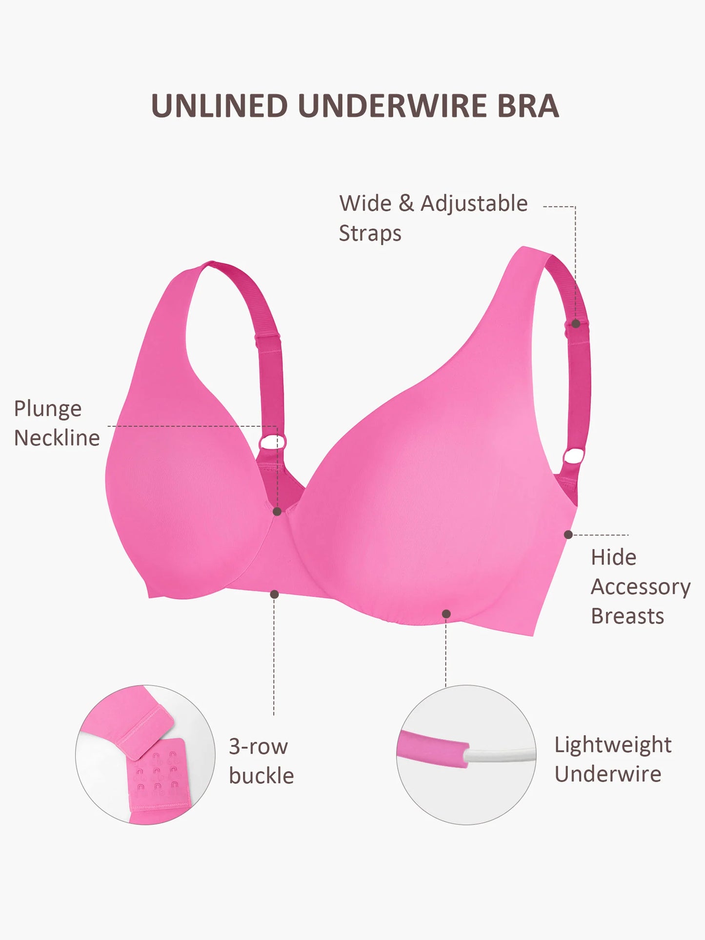Feelingirl Underwire Adjustable Deep V-neck Bra