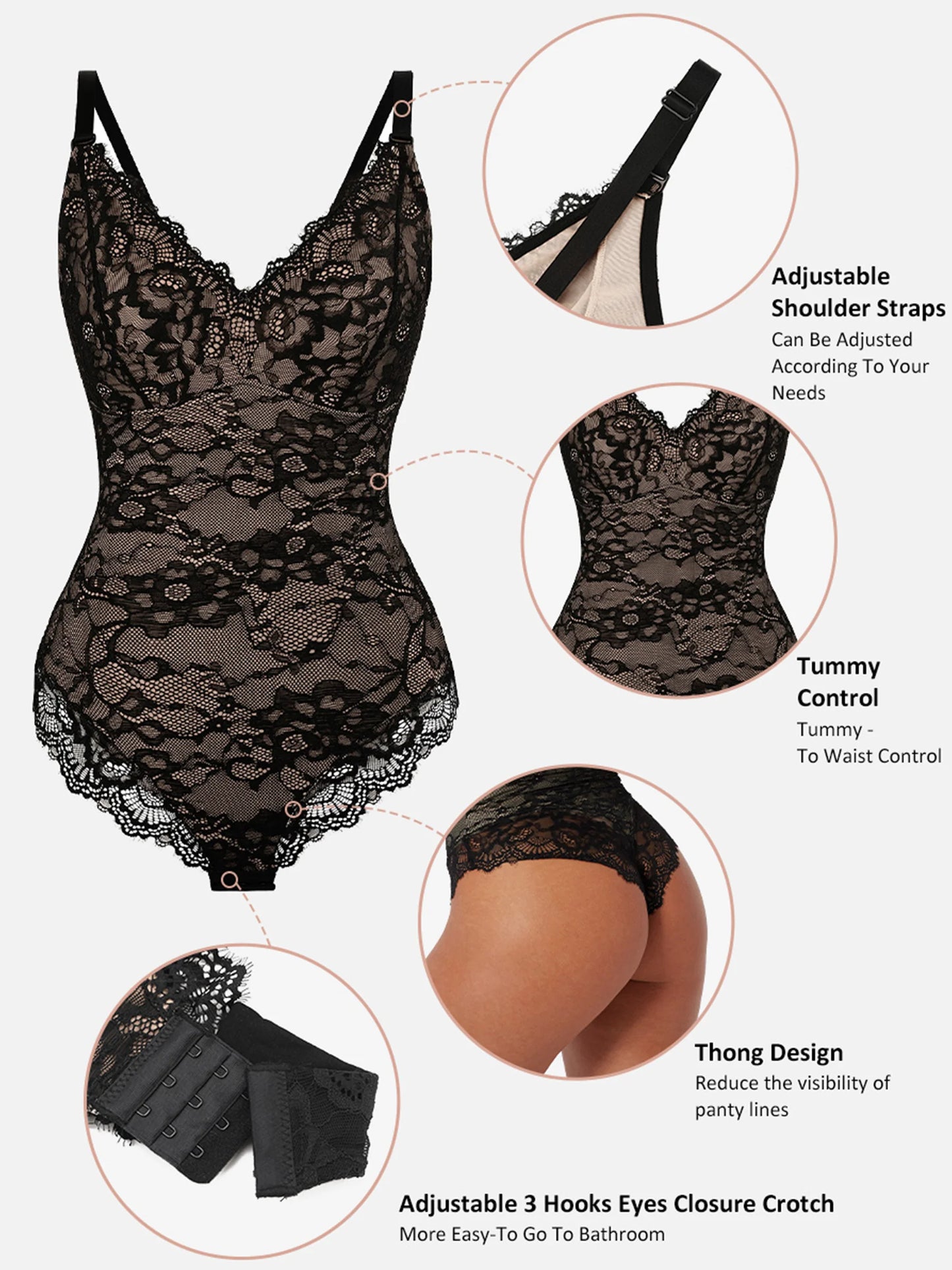 Feelingirl 2-Pack Lace V Neck Full Bodysuit Bundle
