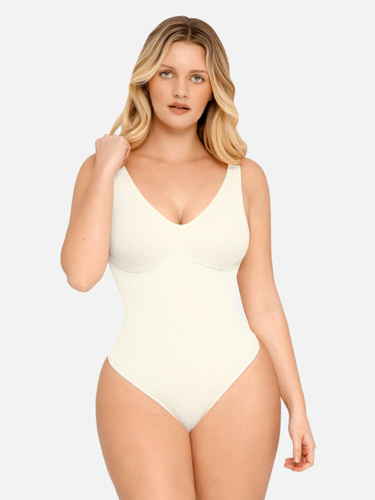 Feelingirl Tummy Control Slimming V Neck Thong Bodysuits