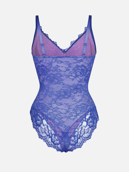 Feelingirl Lace V Neck Full Thong Bodysuit