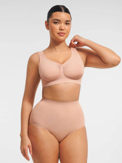 Feelingirl Seamless Wide Straps Bra  & Seamless Tummy Control Brief Set
