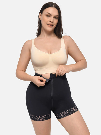 Feelingirl High Waist Zipper Hip Lift Lace Shorts