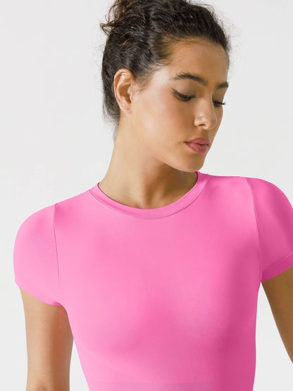 Feelingirl Seamless Bodysuit Smooth Soft Fabric Crew Neck Short Sleeve