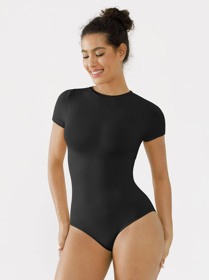Feelingirl Seamless Bodysuit Smooth Soft Fabric Crew Neck Short Sleeve