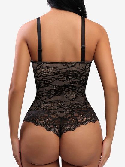 Feelingirl Lace V Neck Full Thong Bodysuit