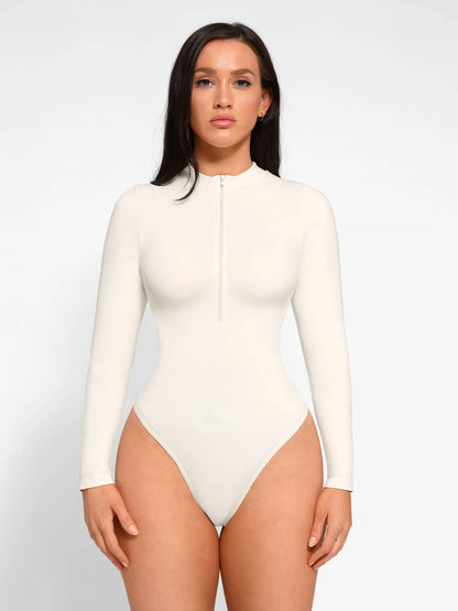 Feelingirl Seamless Long Sleeve Zipper Thong Bodysuit