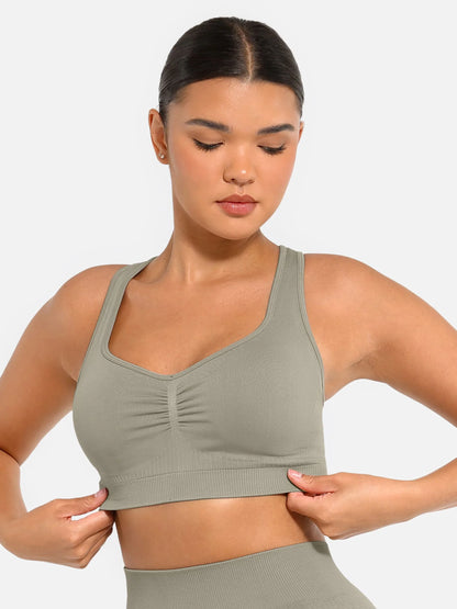 Feelingirl Seamless Racerback Sports Bra with Removable Pads and Support Fit