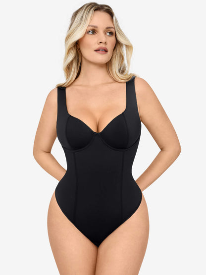 Feelingirl Full Body Wide Strap V-Neck Bodysuit