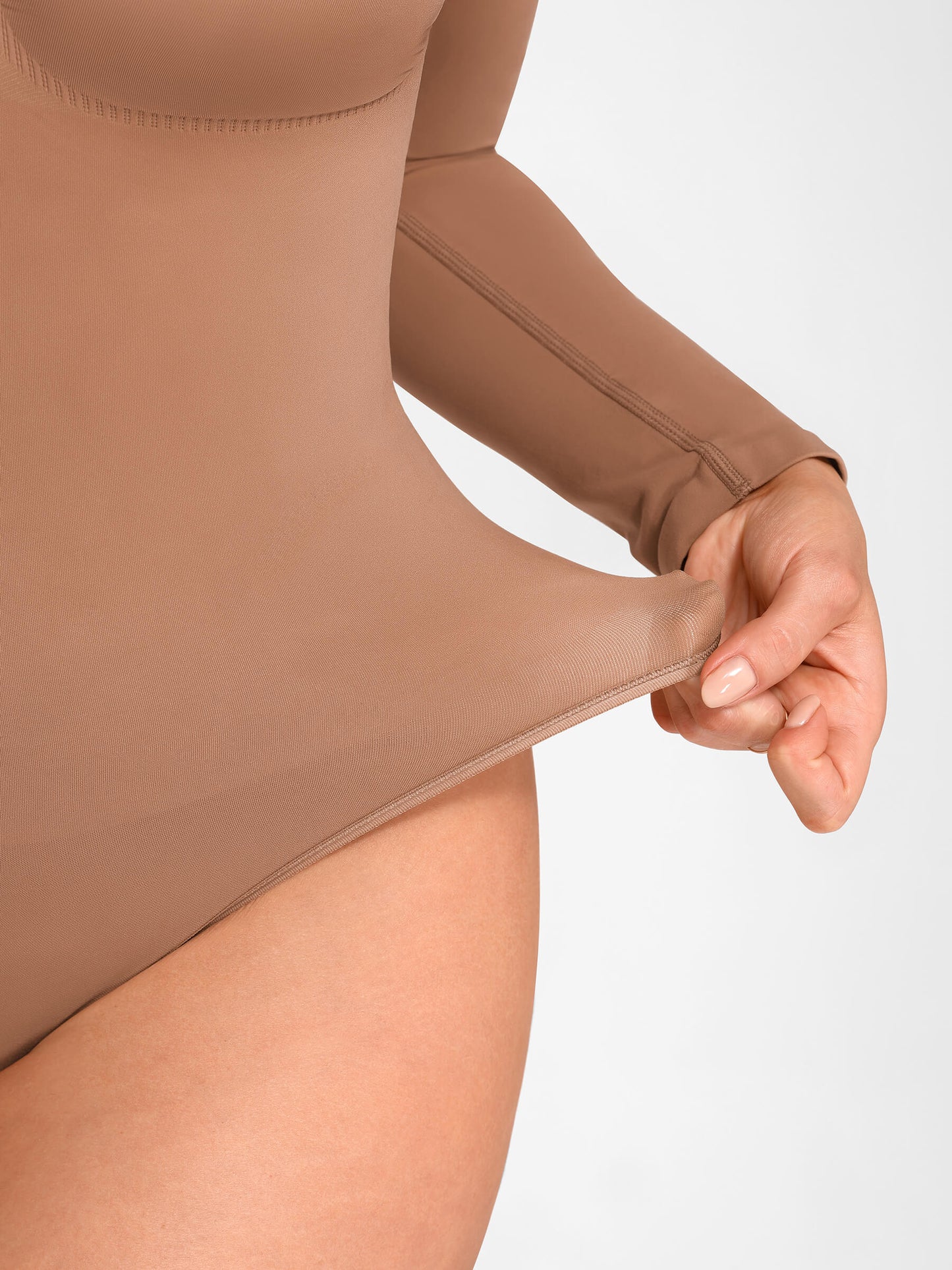 Feelingirl Seamless Long Sleeve Chest Support Tummy Control Thong Bodysuit