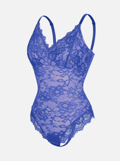 Feelingirl Lace V Neck Full Thong Bodysuit