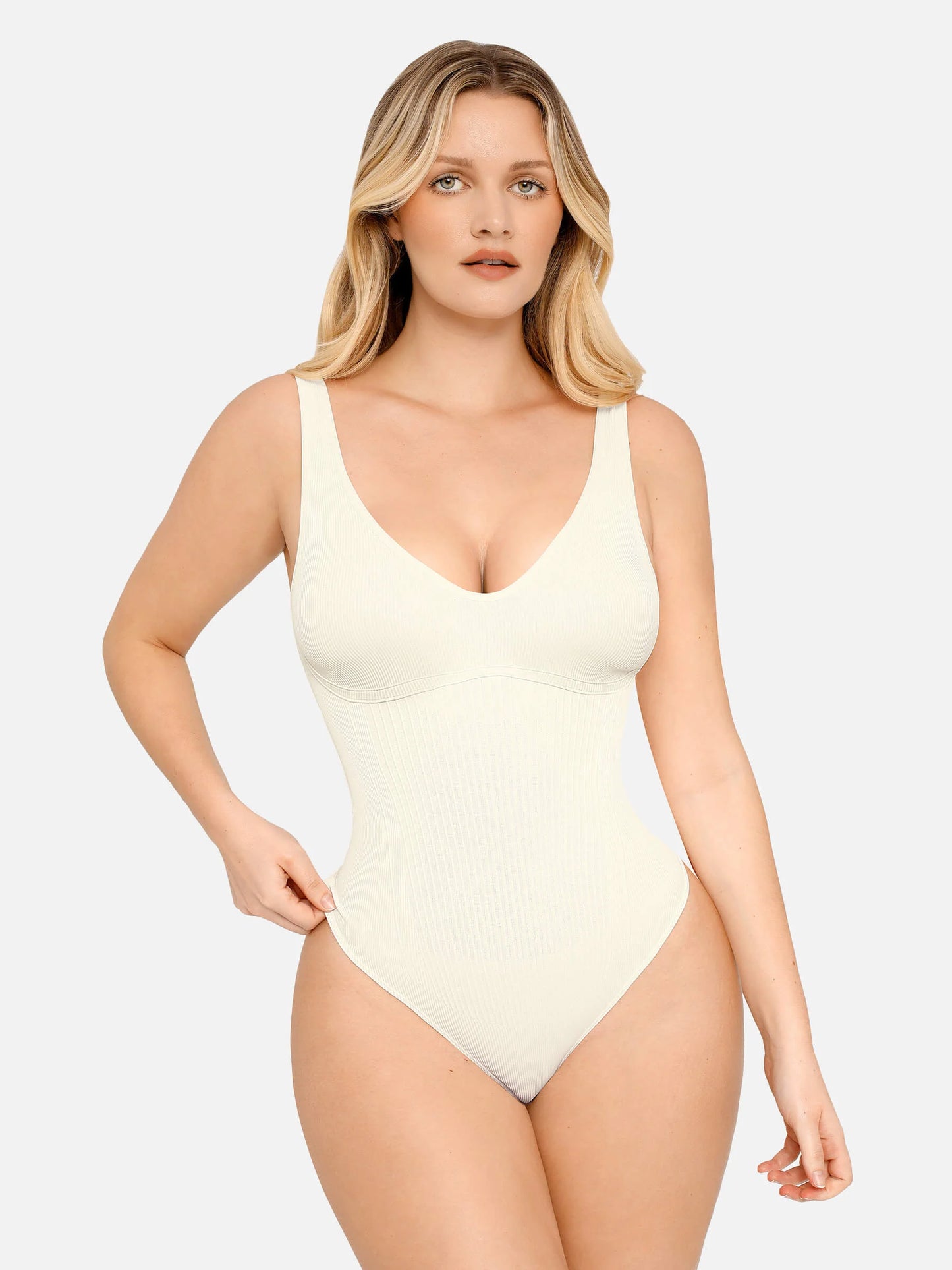 Feelingirl Tummy Control Slimming V Neck Thong Bodysuits
